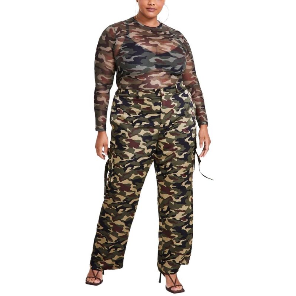 Nina Parker Womens Plus Size Straight-Leg Cargo Pants 14W Camo - NWT $99